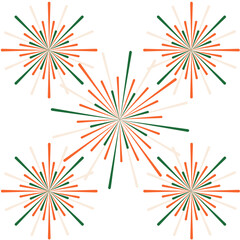 India Republic Day Firecracker template design. Firework in color of indian flag isolated white background. Festive flat vector illustration. EPS 10
