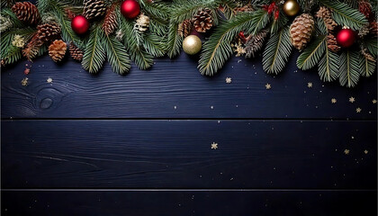 Christmas Tree Decorations on Black Wood Surface