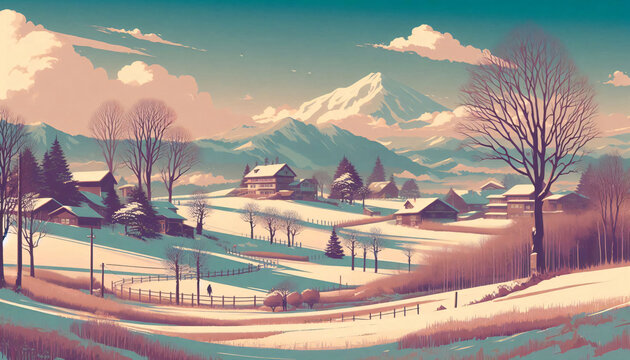 landscape in the mountains. Wintertime.