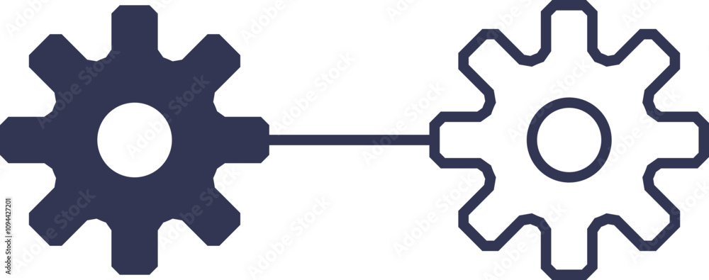 Poster two interconnected gears symbolizing collaboration and integration.