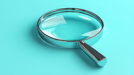 A sleek, silver magnifying glass resting on a vibrant turquoise background, symbolizing clarity and exploration.