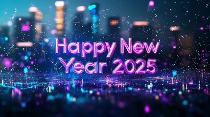 Happy New Year 2025 in futuristic glowing, new year eve