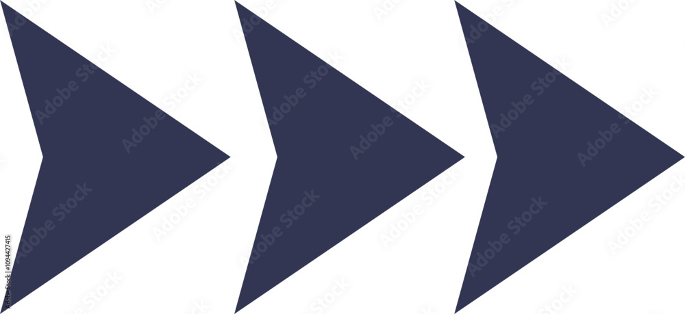Poster three dark blue arrows pointing right, symbolizing forward movement and progress.