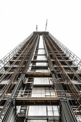 Fototapeta premium Tall building under construction, scaffolding, cranes.