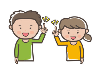 ポイントを説明する若い男女カップルの上半身イラスト