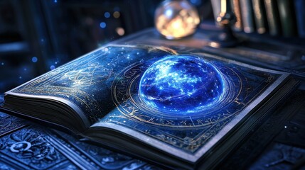 Spellbound Cosmic Orb Glowing in Mystical Arcane Book of Celestial Divination