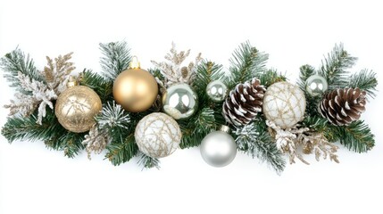 christmas tree branches with snow isolated on white