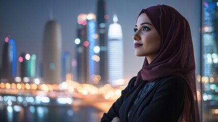 Middle Eastern businesswoman integrating fintech solutions for her startup in Doha, Qatar