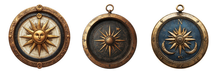 Antique Compasses with Sun Motif and Transparent Background