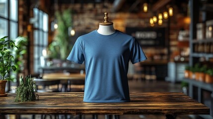 Obraz premium Blue T-shirt Mockup Front Side and Back View. Generative AI