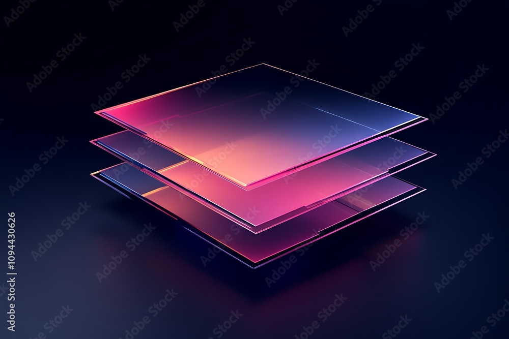 Poster abstract layered design with vibrant gradients in a digital style.