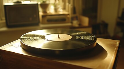 Vinyl Record Spinning on a Turntable in a Cozy Home Setting. AI Generated