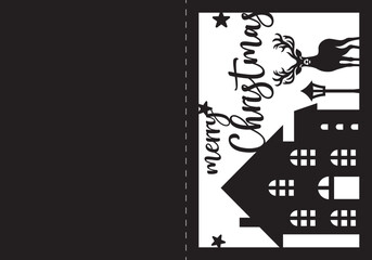 Merry Christmas paper cut card. greeting card for paper cutting, Christmas card design. 