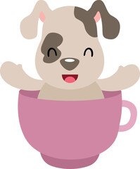 Happy puppy inside a cup