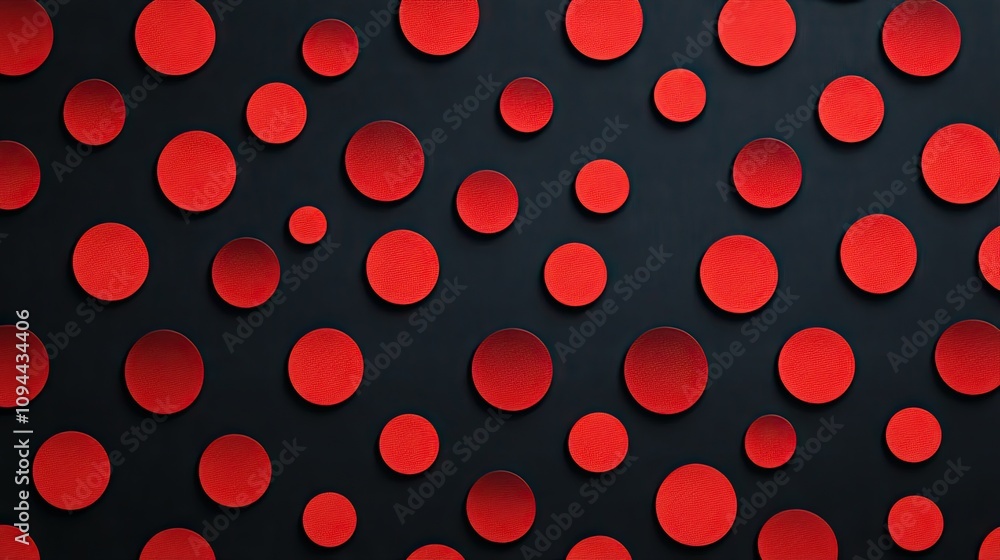 Poster a vibrant arrangement of red circles on a dark background creates a striking visual contrast and mod