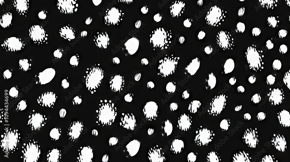 Poster Abstract black and white pattern featuring random dots and splashes.