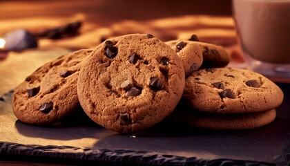 Fototapeta premium Close up shot of delicious chocolate chip cookie