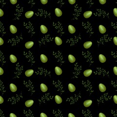 Green Easter Egg with Brunch Small on Black Background Seamless Pattern