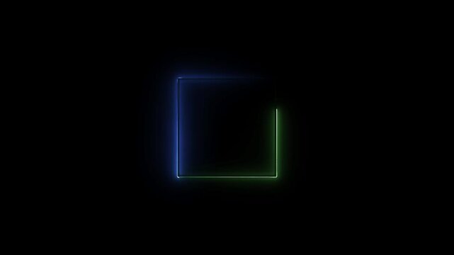 glowing neon blue green colour square   frame animation icon on black background