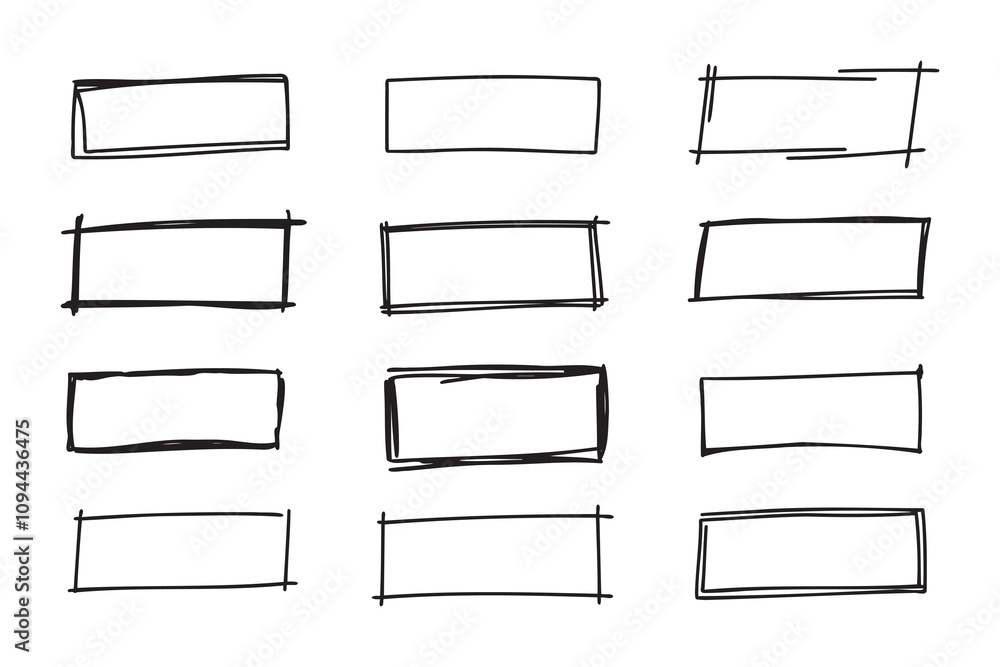 Poster hand drawn doodle vector rectangle frames. grungy scribble rectangle frames. doodle geometric border