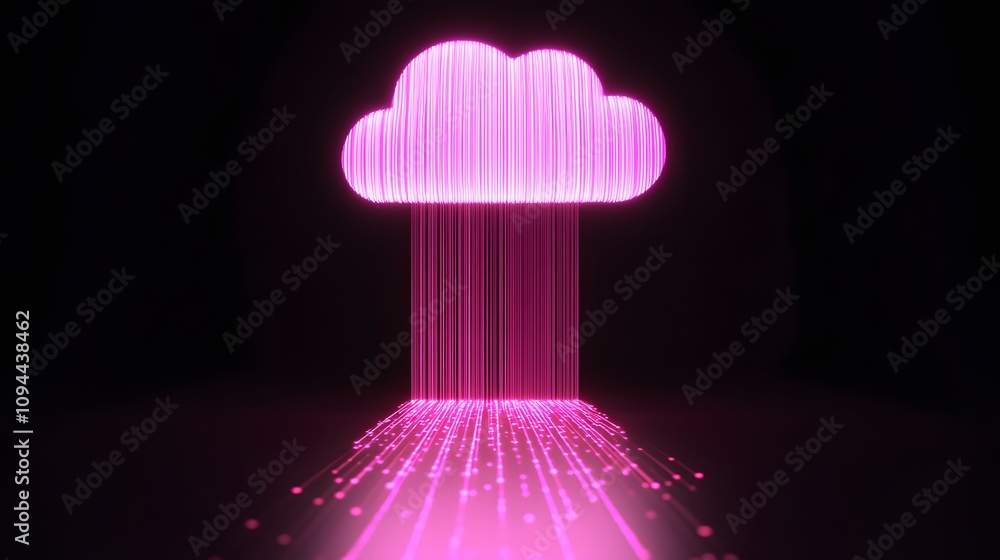 Aufkleber digital rain: data flows from a luminous pink cloud, symbolizing seamless data transfer and storage 