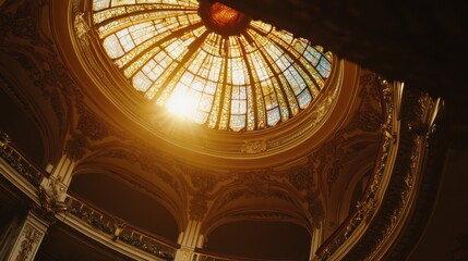 Obraz premium A stunning stained glass dome illuminates an ornate architectural interior.