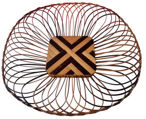 Decorative Woven Basket with Geometric Wooden Base on Transparent Background