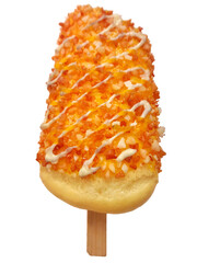 Crispy Coated Ice Cream Stick with Drizzled Sauce on Transparent Background