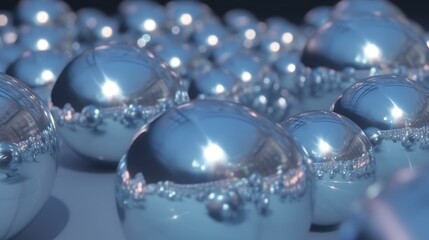Reflective Spheres Arrayed In A Blue Light Setting