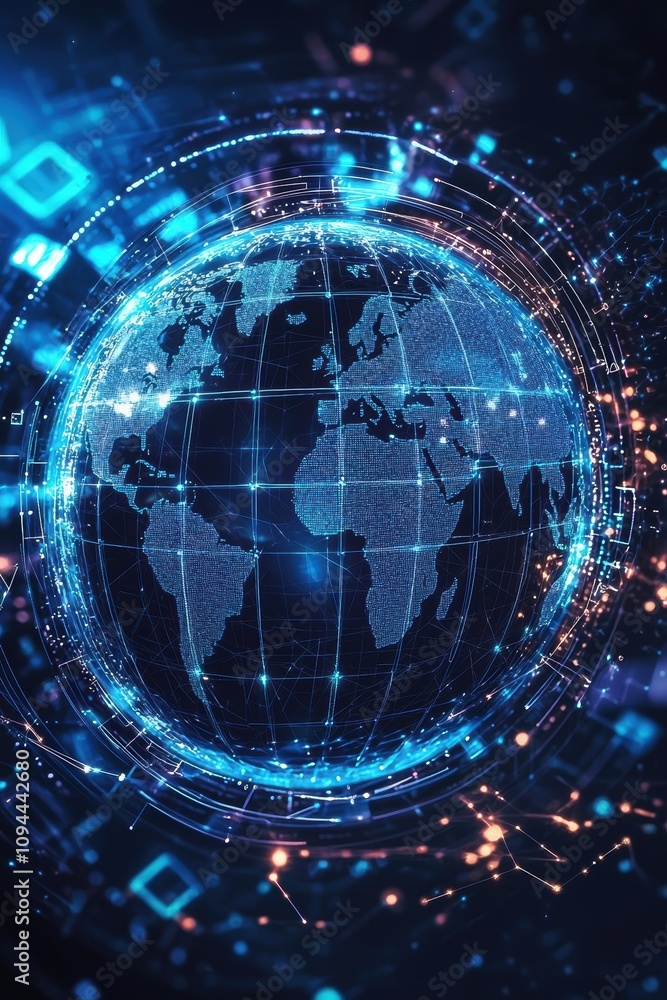 Poster secure digital world concept emphasizing cybersecurity and protected data channels
