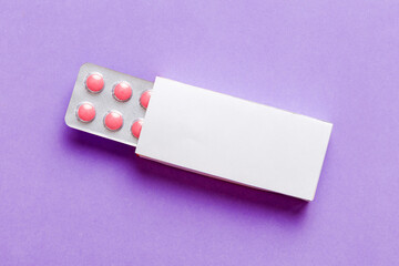 Blank White Product Package Box Mock-up. Open blank medicine drug box with blister top view