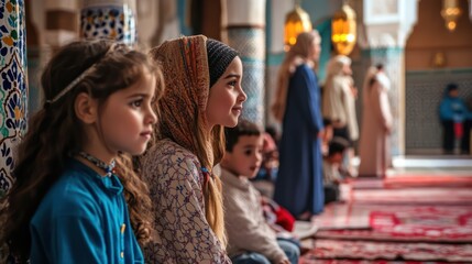 Fototapeta premium Interfaith diverse family in Marrakech, Morocco, sharing traditions and unity in vibrant settings
