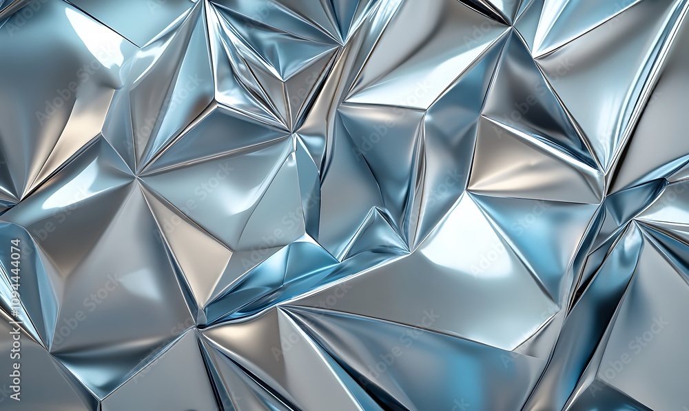 Poster a close-up of crumpled metallic foil with reflective surfaces and sharp angles.