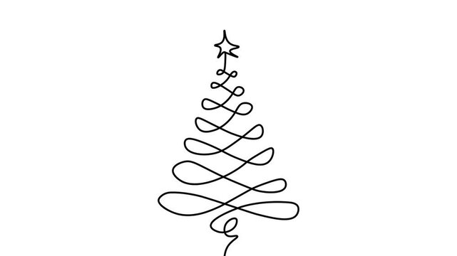 Christmas tree line. Video flat cartoon animation design element. alpha channel transparency