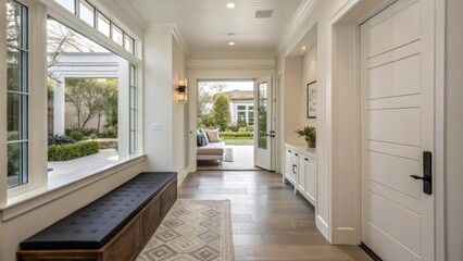 Modern entryway with natural light and stylish decor