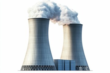 Two cooling towers emitting steam.