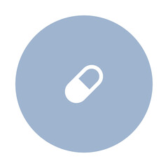 Minimalist icon of a pill on a blue background, symbolizing medication or health.
