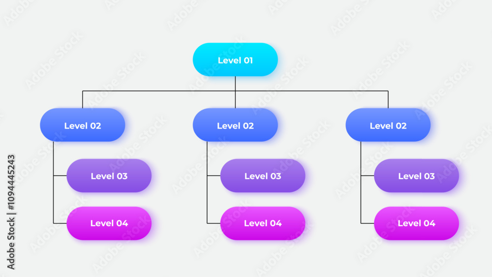 Poster business hierarchy chart infographics. corporate organizational structure graphic elements with 4 le