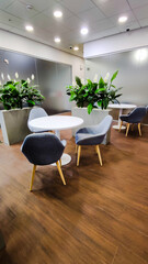 Modern office interior with flowers.