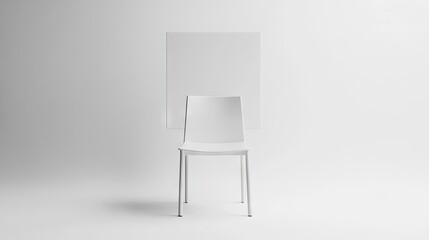 Minimalist White Chair in an Empty Studio Space Against a Bright White Background, Perfect for Modern Interior Design and Furniture Concepts