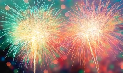 Colorful fireworks. Long exposure. Celebration and anniversary concept.