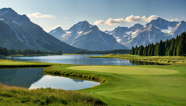 "Golf aux abords des montagnes alpines"