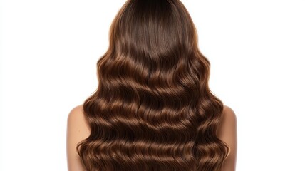 Fototapeta premium Beautiful model girl with Brown hair strand,silky healthy chestnut wavy hair strand isolated on white background,hair wavy ribbon, with smooth texture,vibrant shine,brunette hairpiece, hairy ribbon.