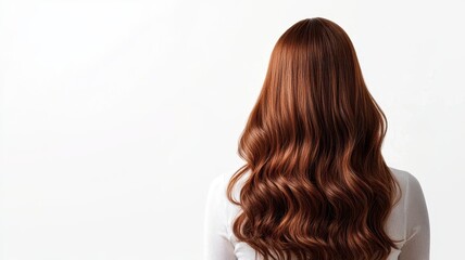 Fototapeta premium Beautiful model girl with Brown hair strand,silky healthy chestnut wavy hair strand isolated on white background,hair wavy ribbon, with smooth texture,vibrant shine,brunette hairpiece, hairy ribbon.
