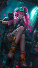 Girl and Cat Sailing