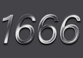 Chrome metal 3D number design of 1666 on grey background.
