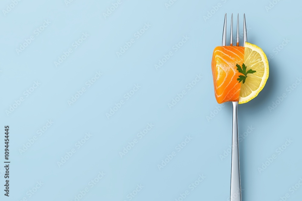 Poster a fork with a piece of salmon and a lemon slice on it