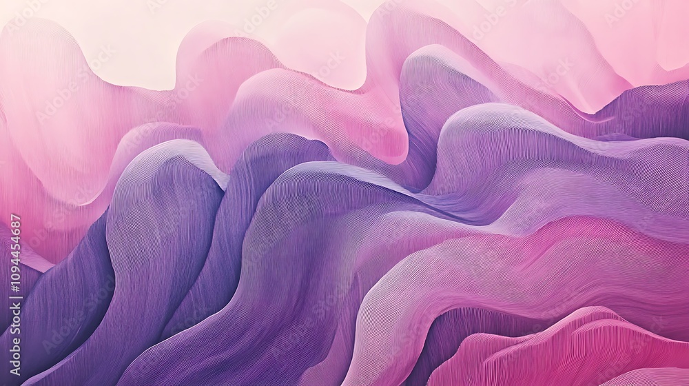 Poster An abstract wave-like design in soft pink and purple hues creating a serene visual effect.