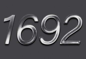 Chrome metal 3D number design of 1692 on grey background.