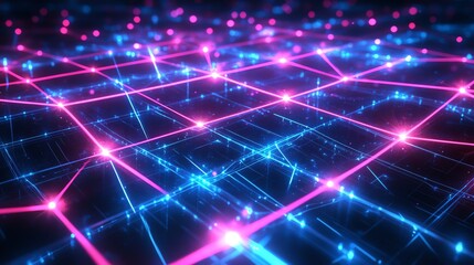 Obraz premium Futuristic digital grid with neon lights.